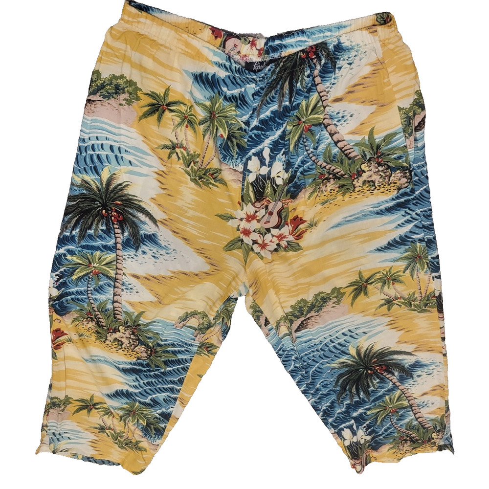 VTG 80s Tapestry Brand Hawaiian Beach Harem Baggy Wide Leg Capri Women's L Surf